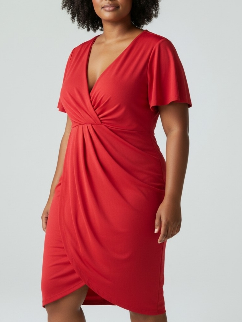 Red Surplus Faux Wrap Front Curve Dress
